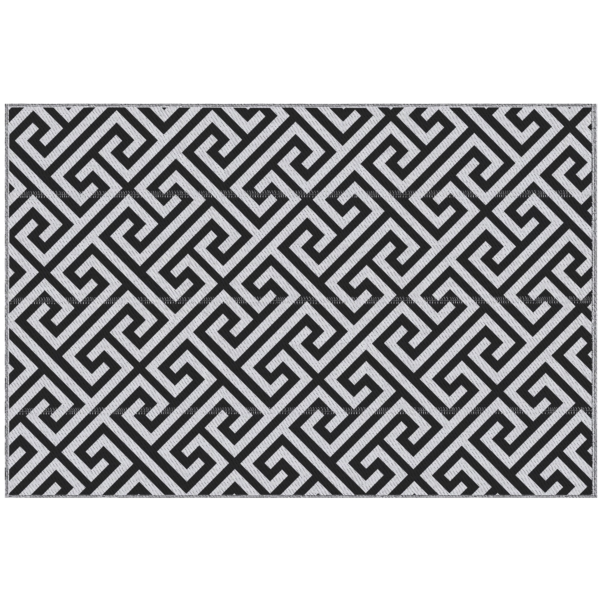 Outsunny Reversible Outdoor RV Rug, Patio Floor Mat, 5' x 8' Plastic Straw Rug for Backyard, Deck, Beach, Camping, Black & White