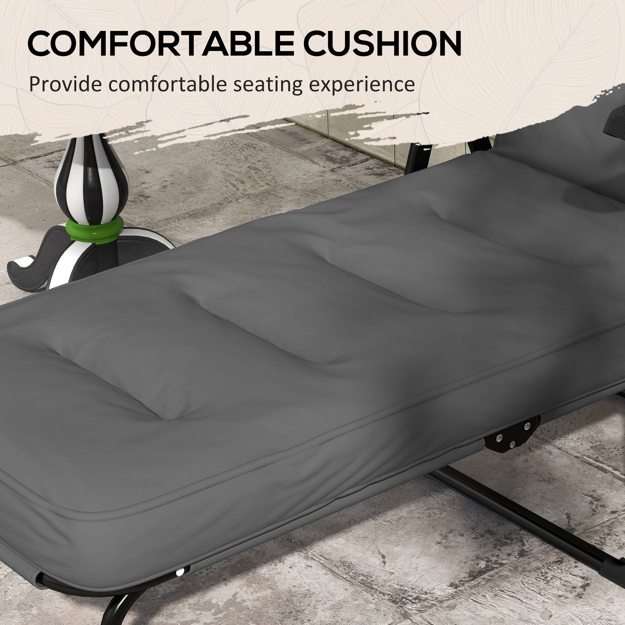 Outsunny Padded Outdoor Lounge Chair Folding Recliner with Adjustable Back Footrest Cushioned Light Grey