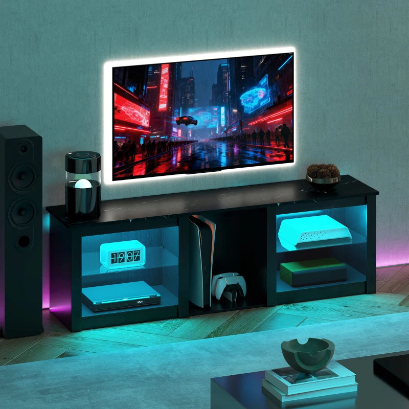 TV Stand with LED Lights, Modern Entertainment Center with Adjustable Glass Shelves, for TVs up to 65 Inch, Black