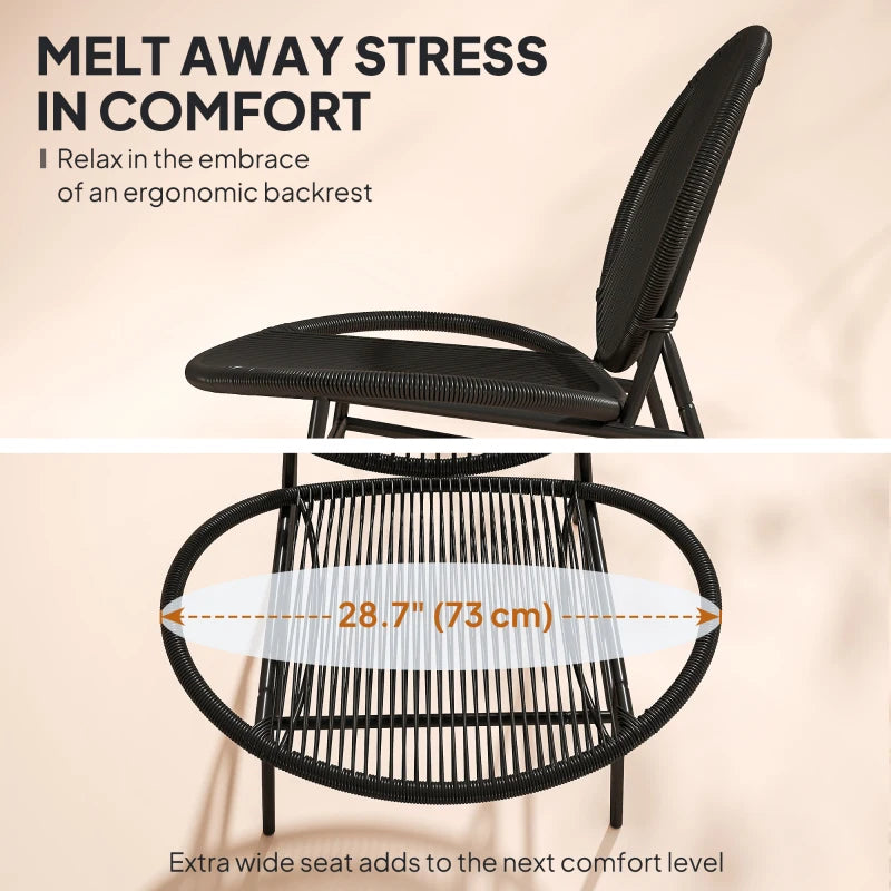 Rattan Bistro Set, 3 Pieces Wicker Patio Furniture Set, Acapulco Chairs and Steel Table for Porch, Balcony, Black