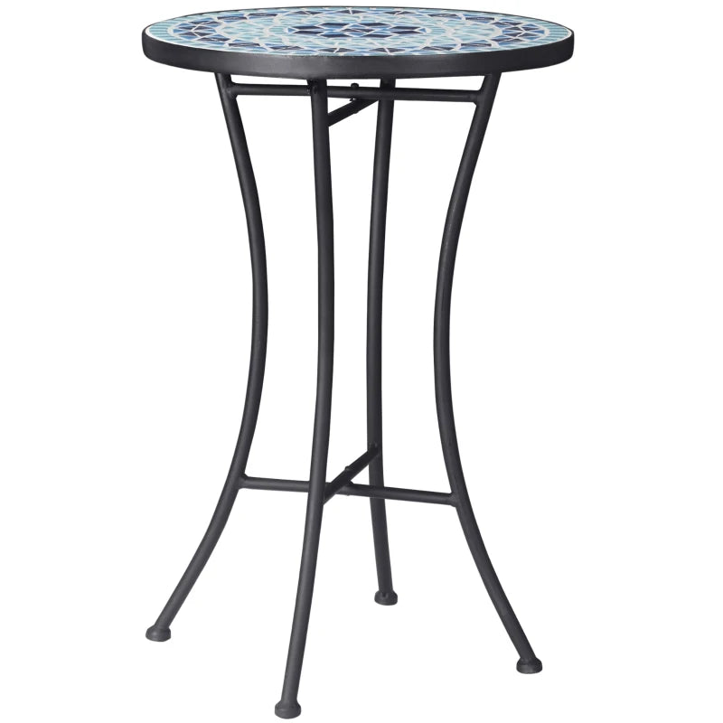Mosaic Patio Table, Round Coffee Table with Metal Frame, Garden Furniture for Outdoor, Poolside, Blue