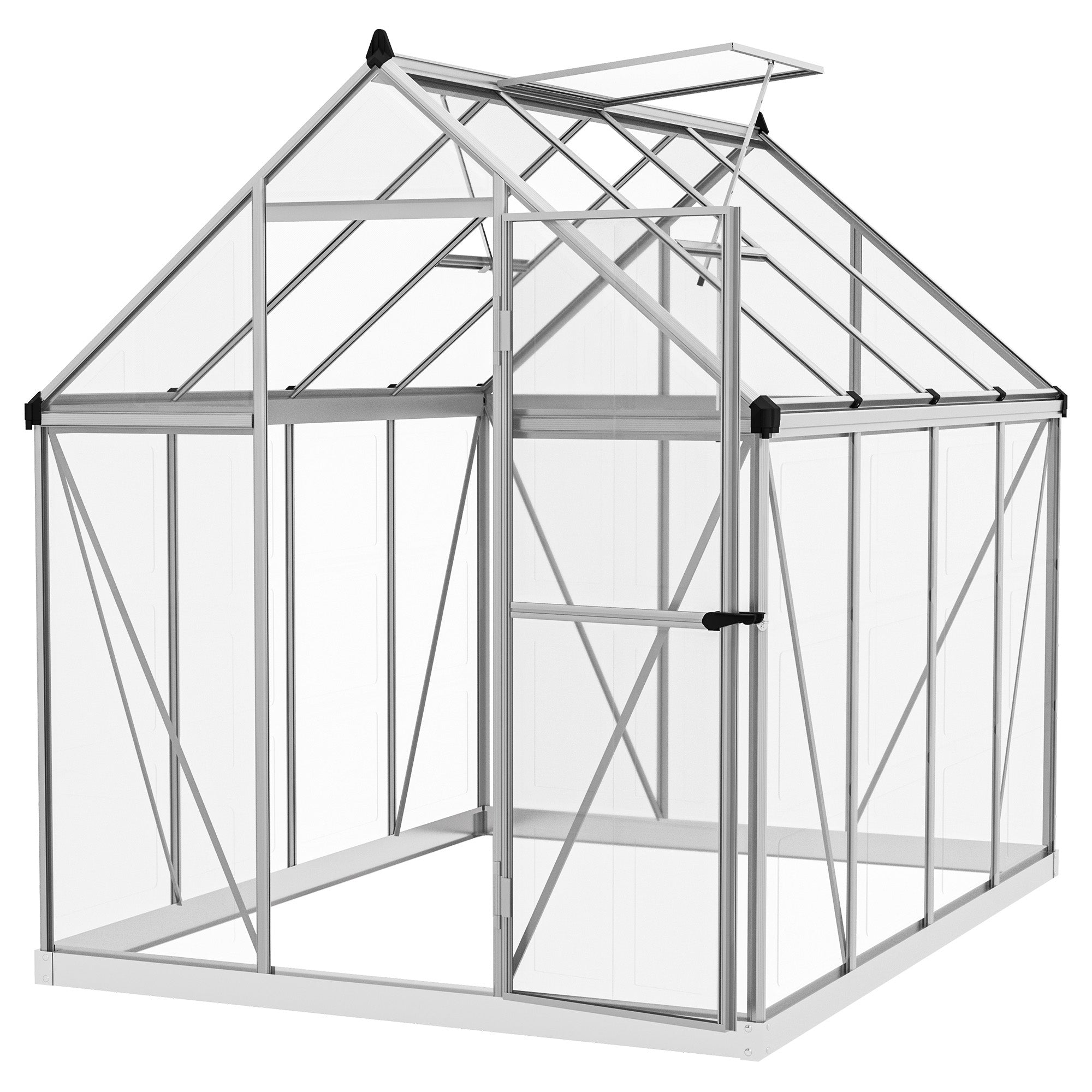 Outsunny 6 x 8ft Polycarbonate Greenhouse with Aluminum Frame & Roof Vent Rain Gutter for Year-Round Plant Growing