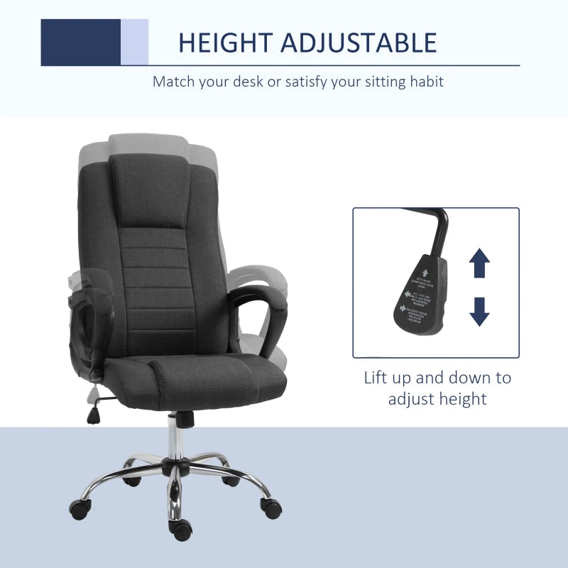 High Back Office Chair, Height Adjustable Computer Desk Chair with Swivel Wheels and Tilt Function, Charcoal Grey