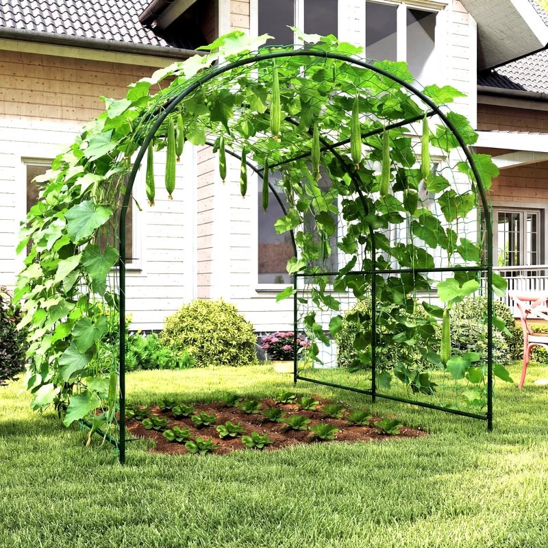 Garden Arch Trellis for Climbing Plants Outdoor, 7.1FT Tall Cucumber Trellis with Climbing Net for Backyard, Lawn
