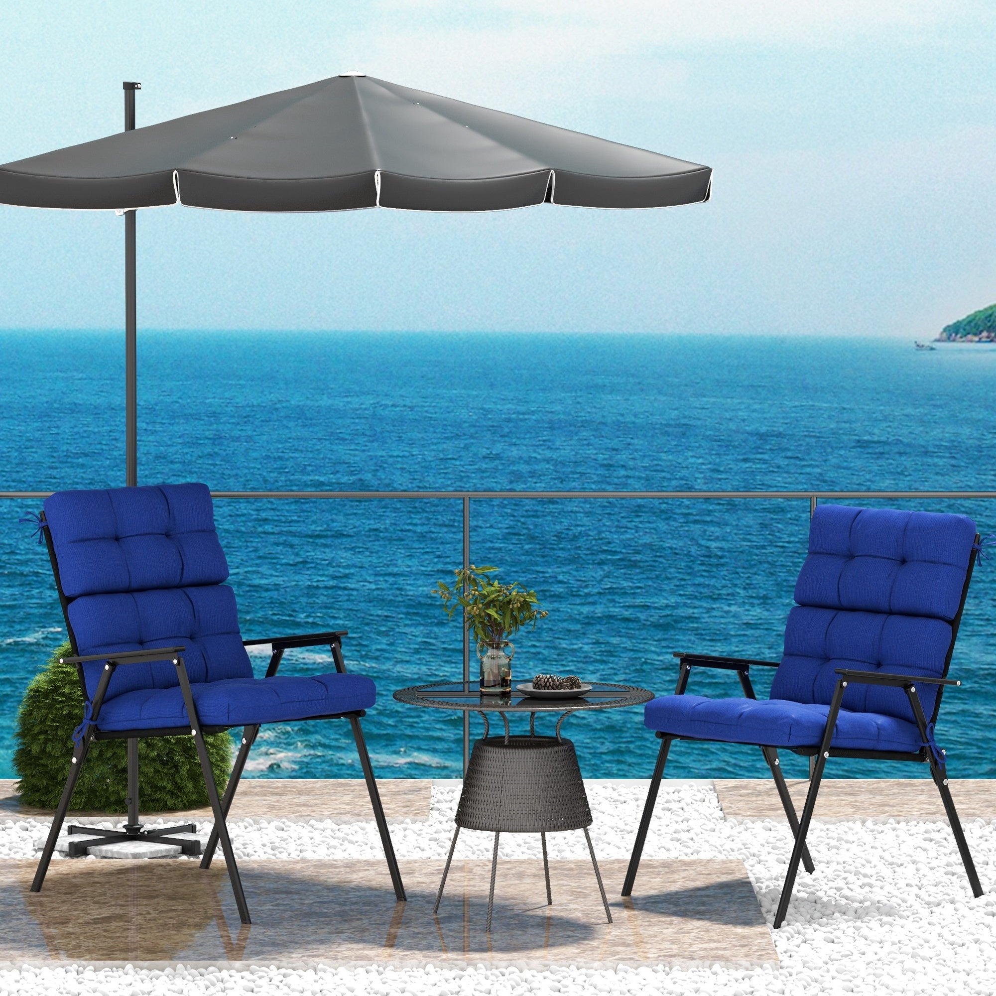 Outsunny Navy Blue 2-Piece Patio Chair Cushion Set, Outdoor Button Tufted Back Seat Pads with Ties, Comfortable & Stylish