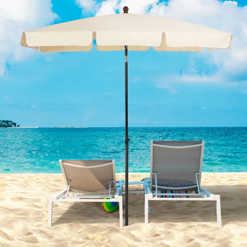 6.5x4ft Rectangle Patio Umbrella Aluminum Tilt Adjustable Garden Parasol Sun Shade Outdoor Canopy Beige