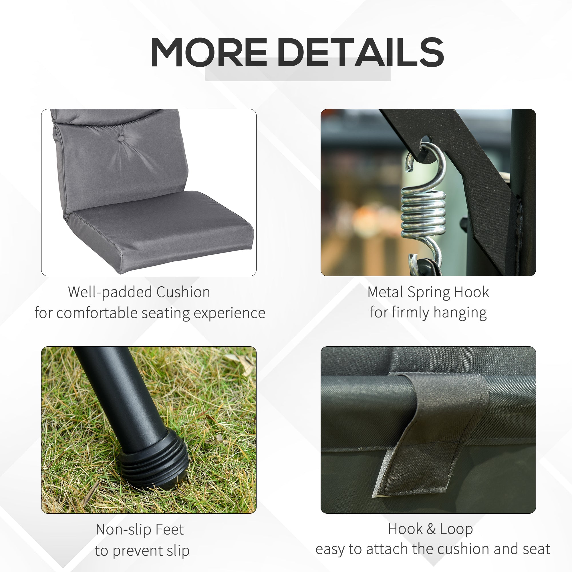 Outsunny 3 Seat Outdoor Swing Chair Steel Swing Bench Porch Swing With Adjustable Canopy & Coffee Tables & Cushion for Patio Garden