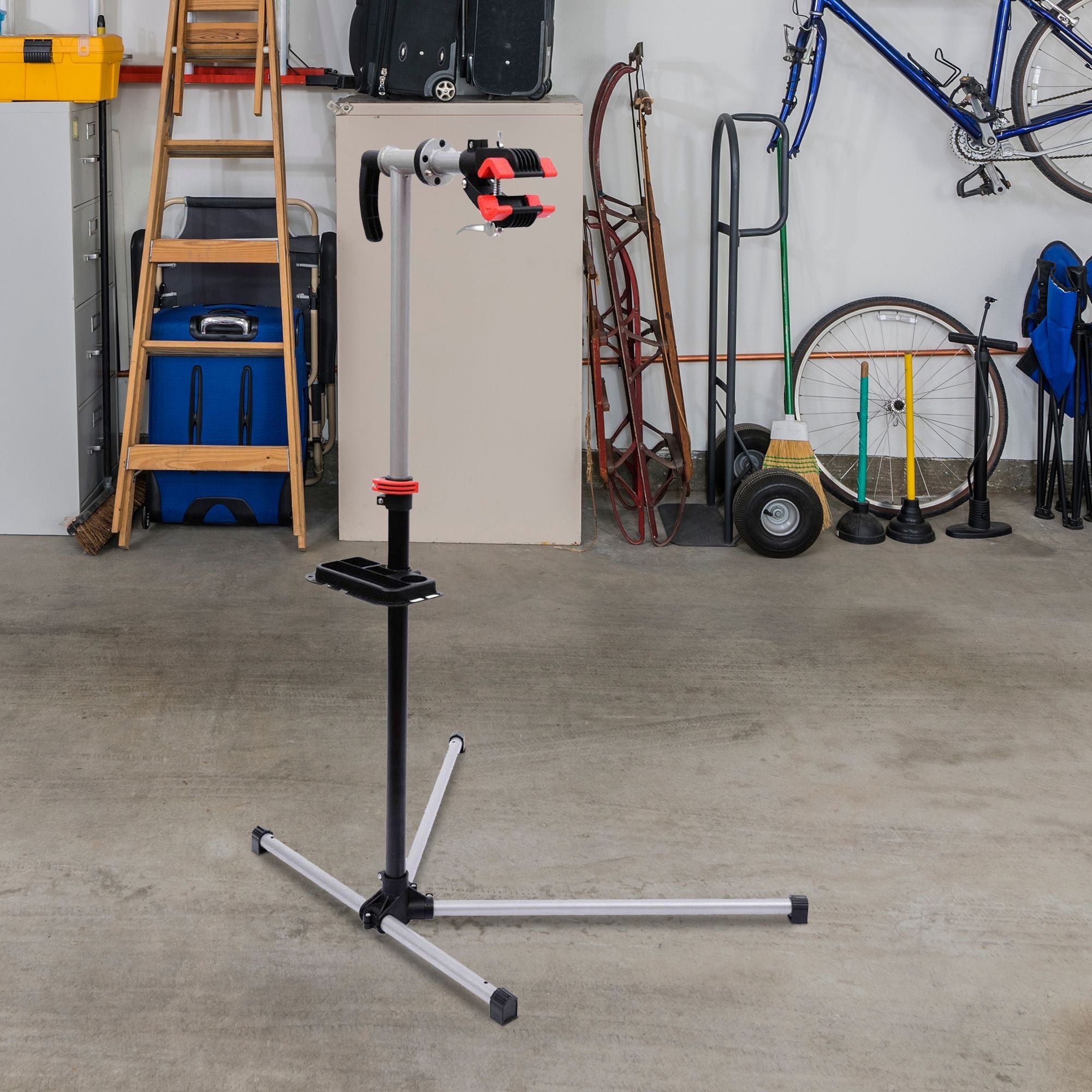 HOMCOM Bike Repair Stand Adjustable 47" To 75" with Tool Tray Bicycle Cycle Maintenance Rack Workstation