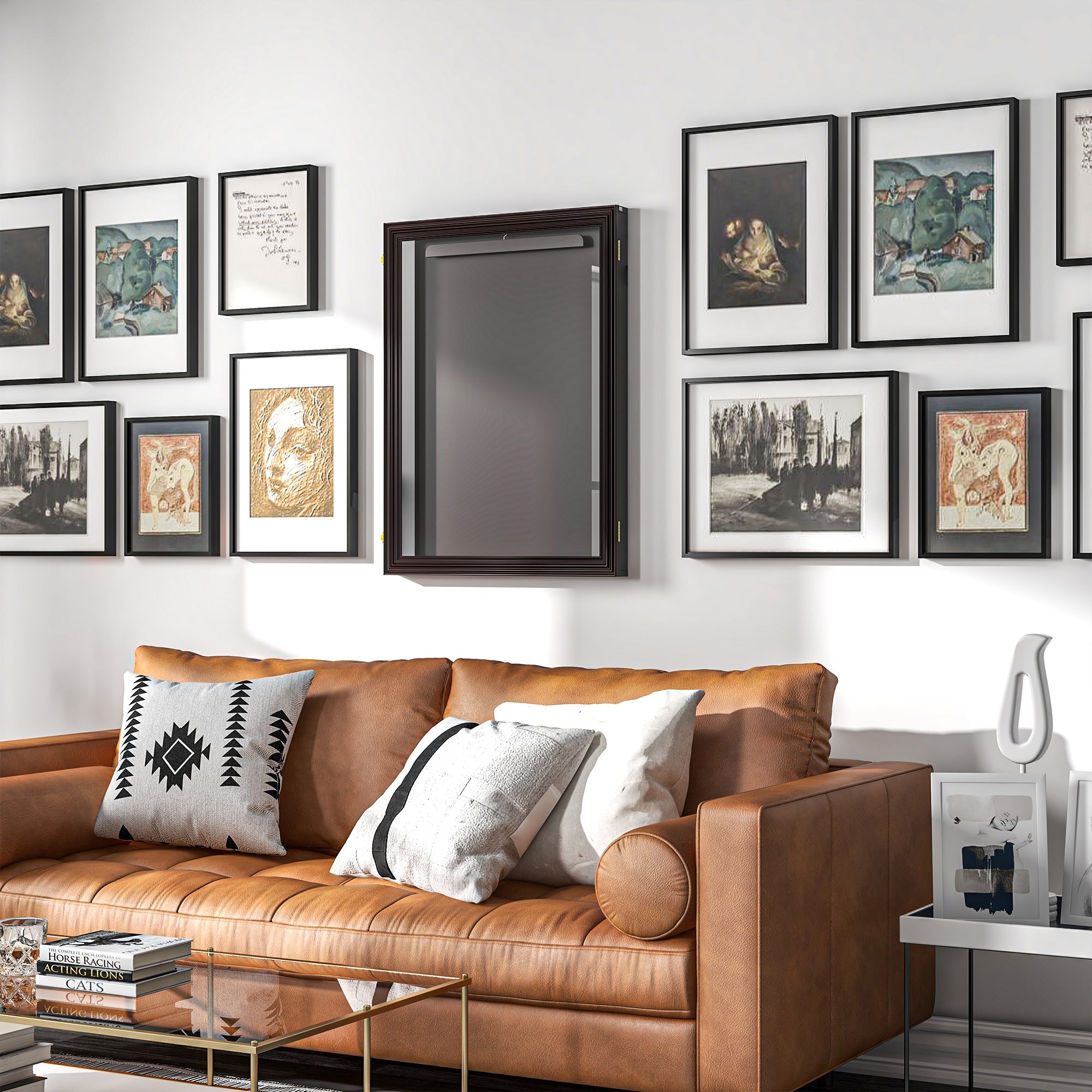 HOMCOM Sports Jersey Display Case 26"x35" Shadow Box for Hockey Basketball Football Baseball Memorabilia Brown