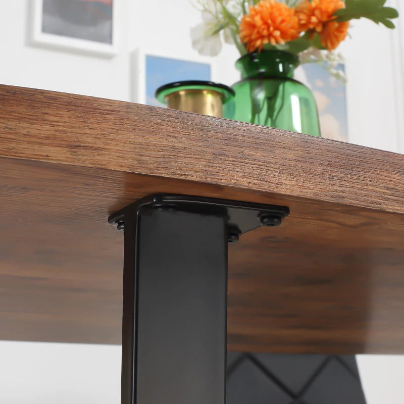 63" Kitchen Table, Industrial Dining Table with Wave-edged Tabletop and Steel Legs for Up to 6 People, Rustic Brown