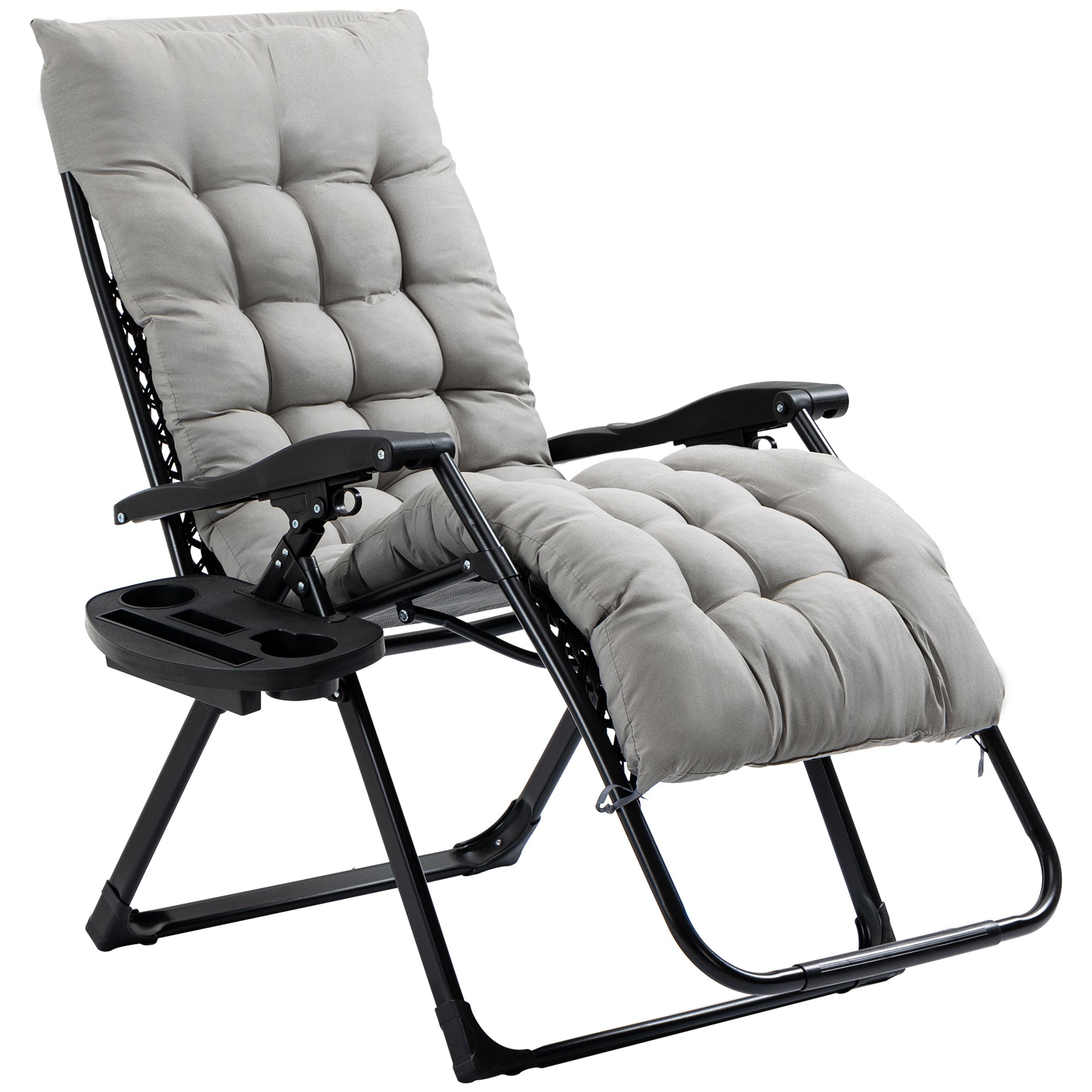Outsunny Zero Gravity Chair Grey Padded Folding Recliner with Cup Holder Adjustable Backrest Patio Lounger