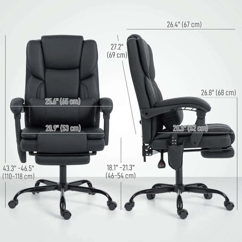Office Chair with Massage, Pet-Friendly Faux Leather Reclining Desk Chair with Lumbar Support, Footrest, Black