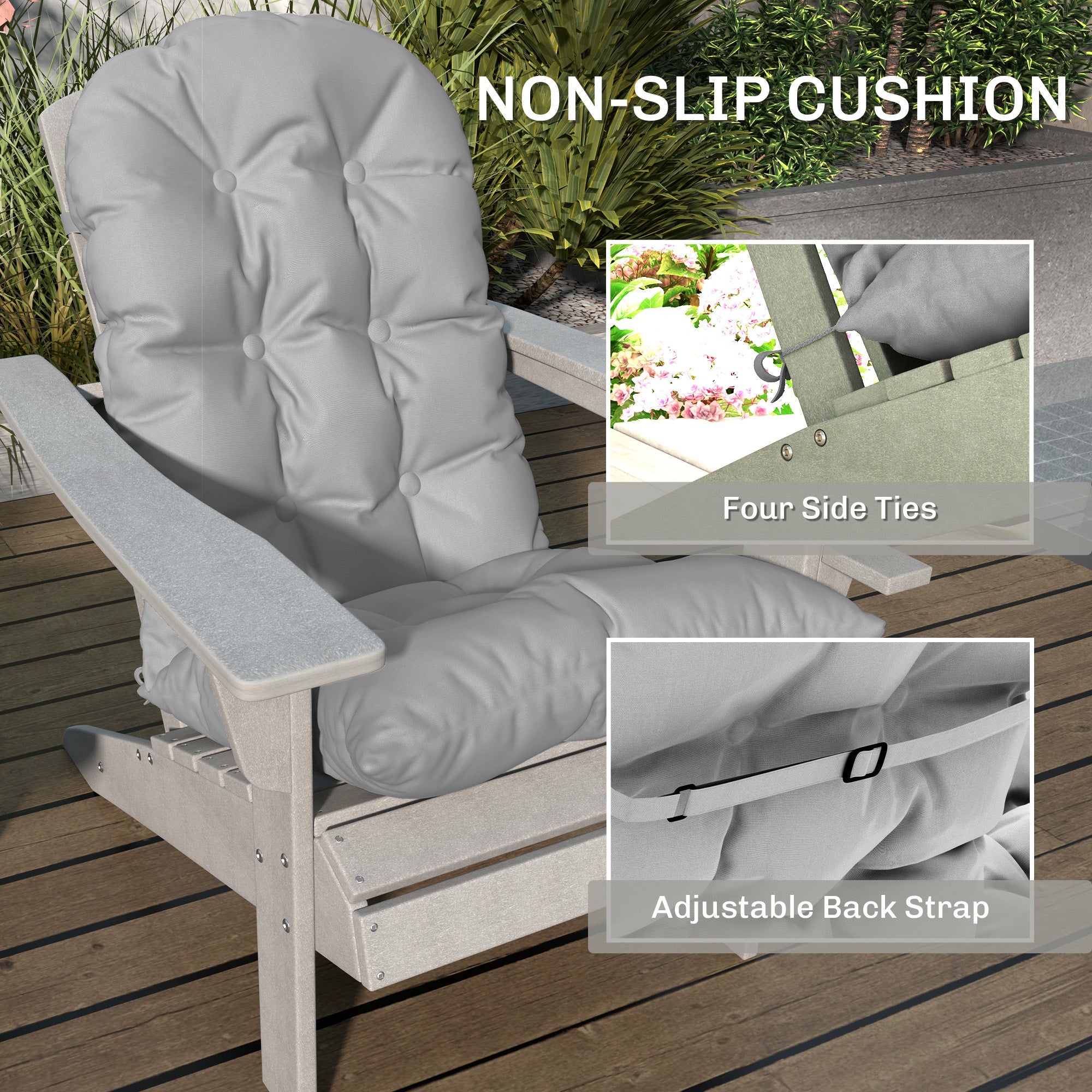 Outsunny Adirondack Chair Cushions Set of 2 with Ties, Light Grey