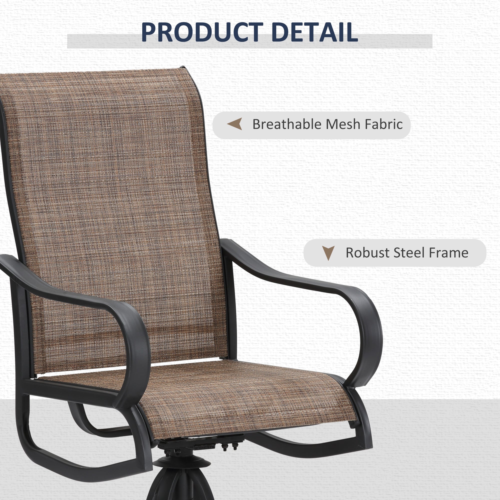 Outsunny 5-Piece Outdoor Patio Dining Set, 4 Swivel Rocker Chairs and 37" x 37" Dining Table Furniture Set with Umbrella Hole, Black