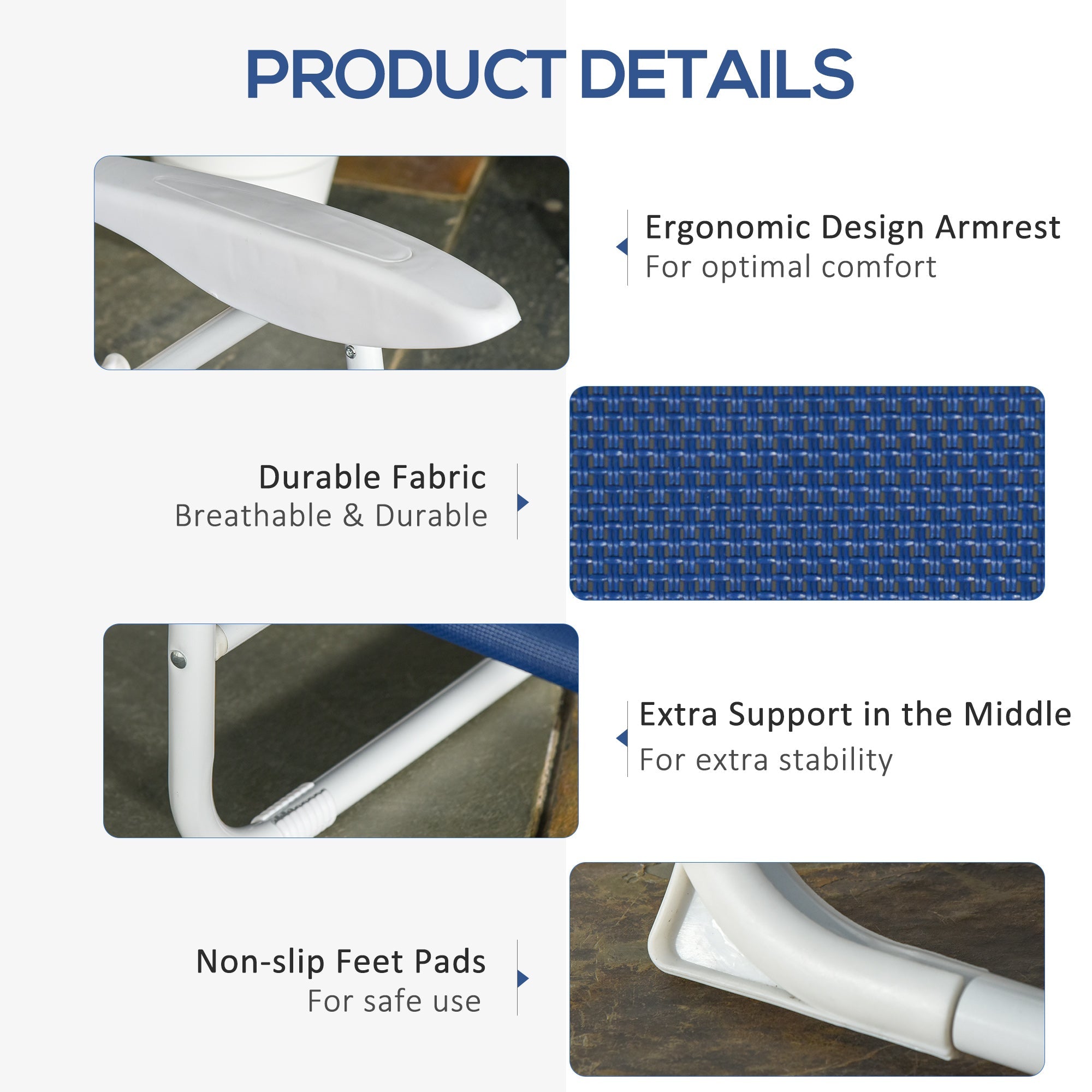 Outsunny Patio Sun Lounger Folding Garden Beach Recliner Chair with 4-Level Adjustable Backrest Blue