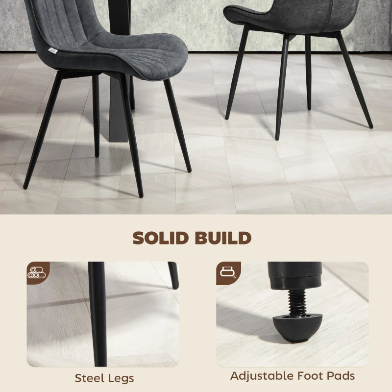 Dining Chairs Set of 4, PU Leather Upholstered Kitchen Chairs with Backrest and Steel Legs, Black