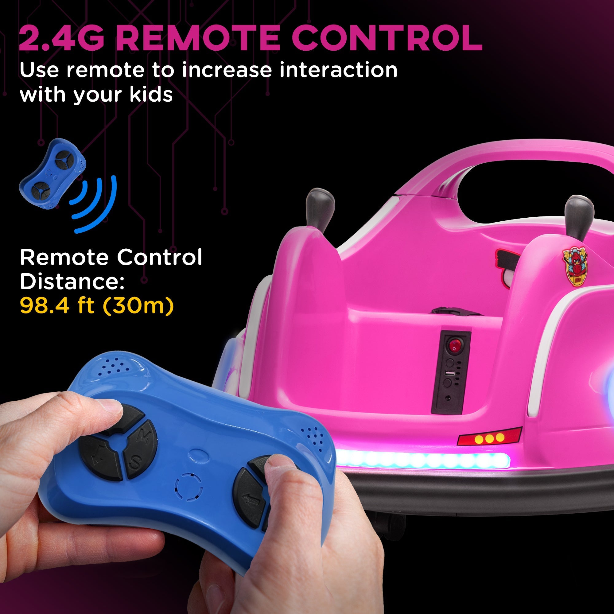 Qaba Angry Bird Licensed Electric Ride on Car, 12V Bumper Car for Kids w/ Dual Joysticks, 360 Degree Spin, Pink