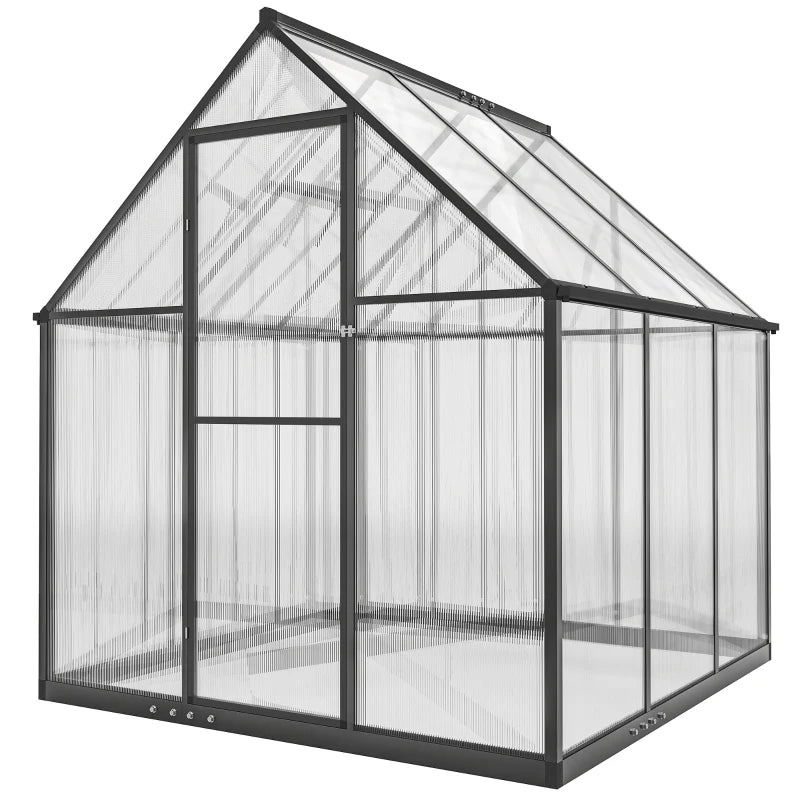 Polycarbonate Greenhouse with Swing Door and Adjustable Window, Walk-in Greenhouse with Rain Gutter, 6 x 6.5ft, Black