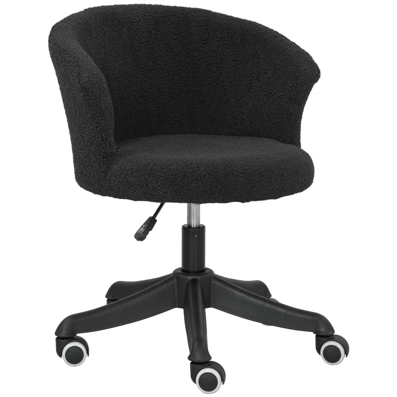 Armless Office Chair, Fluffy Computer Desk Chair with Adjustable Height, Swivel Wheels, Mid Back, Black