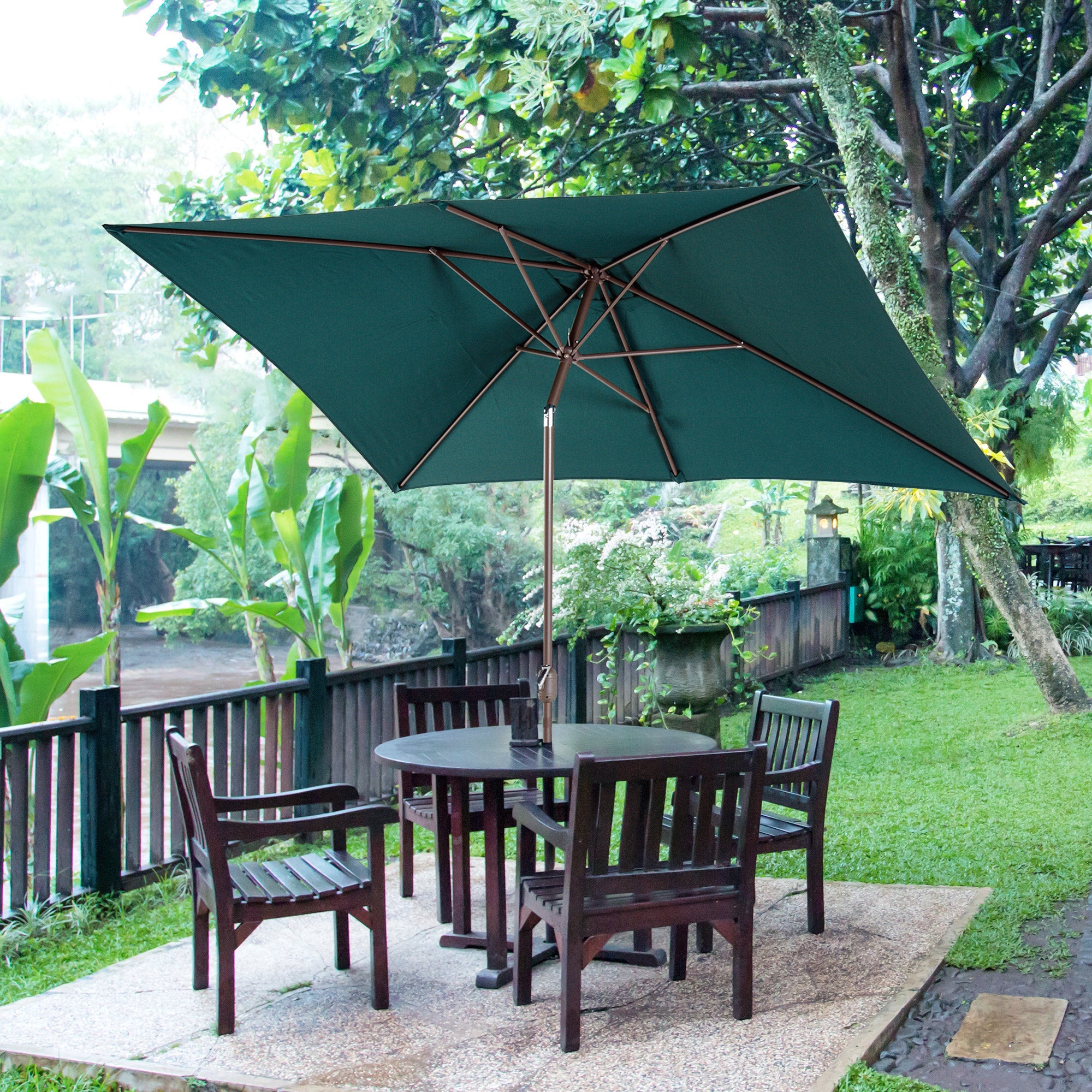 Outsunny 6.5x10ft Rectangle Aluminum Patio Umbrella Garden Parasol Outdoor Sunshade Tilt Crank Canopy Green