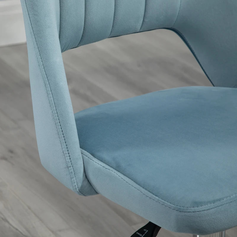 Mid Back Office Chair Velvet Fabric Swivel Scallop Shape Computer Desk Chair, Sky Blue