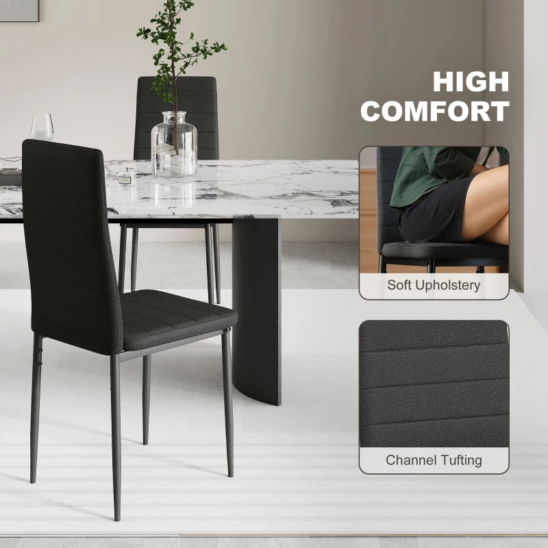 High Back Dining Chairs, Modern Upholstered Linen Fabric Accent Chairs with Metal Legs for Kitchen, Set of 6, Black