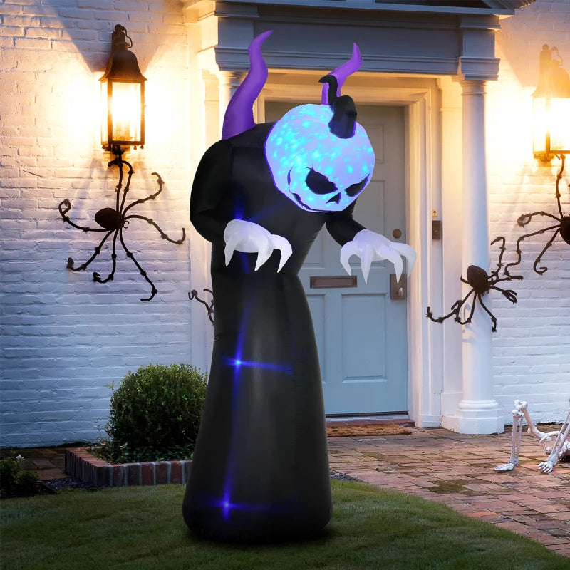 Outsunny 7ft Inflatable Halloween Ghost with Horns – LED Blow-Up Yard Display with Flame Effect