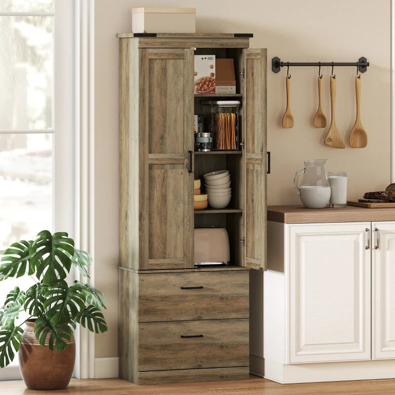 67" Tall Kitchen Pantry Storage Cabinet, Kitchen Pantry Cabinet with Doors, Drawers and Adjustable Shelves, Light Ivory