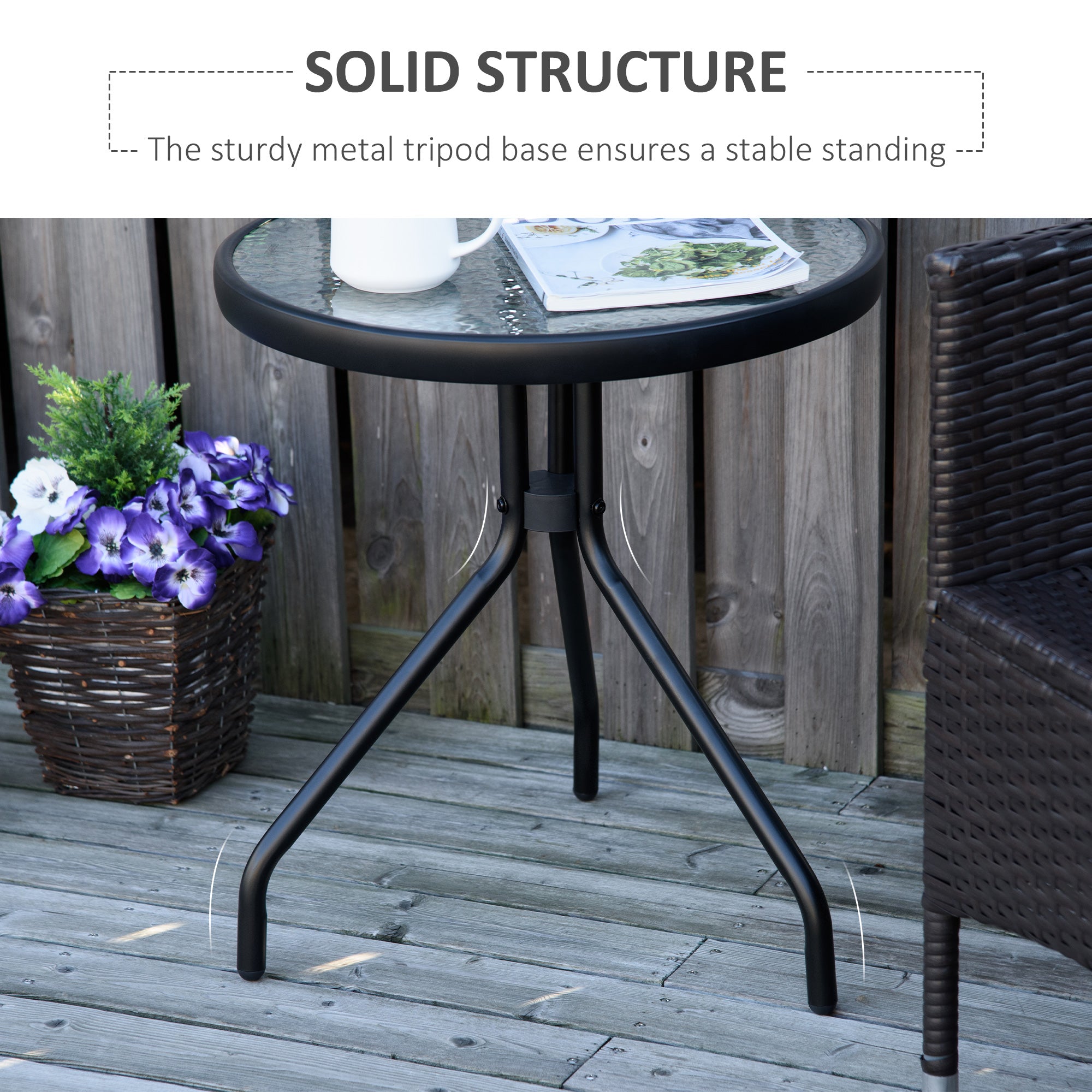 Outsunny Round Outdoor End Table 20" Patio Side Table Tempered Glass Top for Garden Balcony Poolside Black
