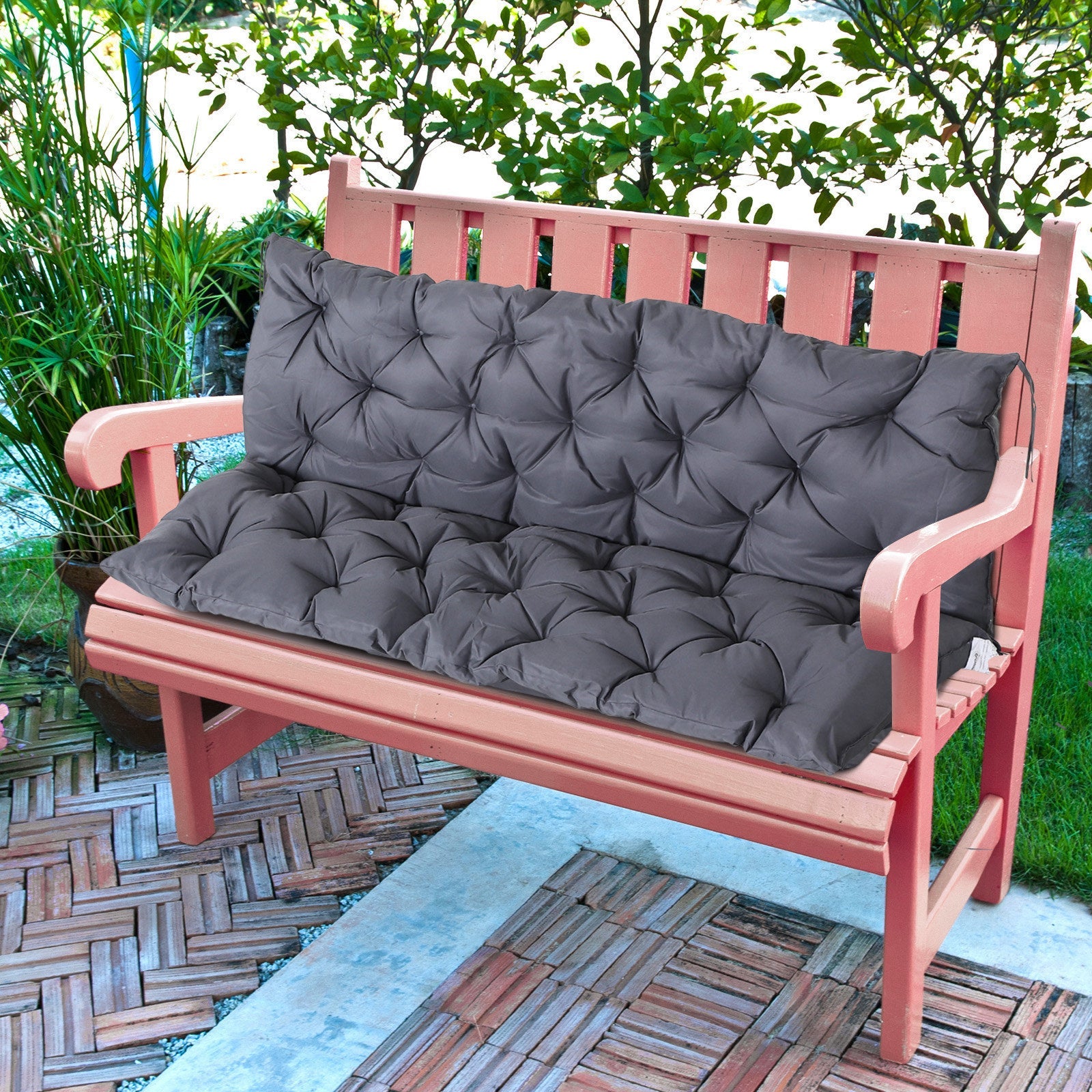 Outsunny 3 Seater Bench Swing Chair Replacement Cushions Outdoor Seat Pads Backrest Patio Garden Dark Grey