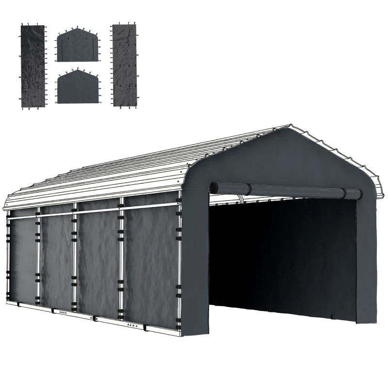 Carport Replacement Canopy Cover Sidewalls for 10' x 15' Carport, UPF50+ Waterproof Garage Car Shelter Tarp, Dark Grey
