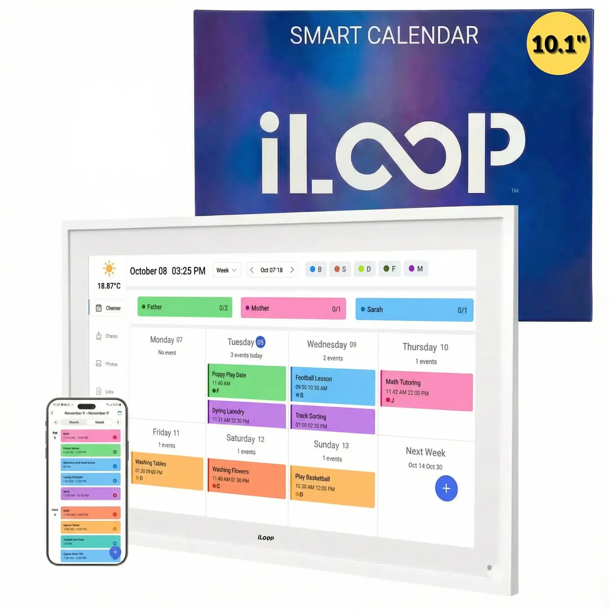 iLoop 10.1” Digital Calendar 32GB | Calendar, Wi-Fi Photo & Video Frame, Art Gallery | Premium Features No Subscription, Touchscreen