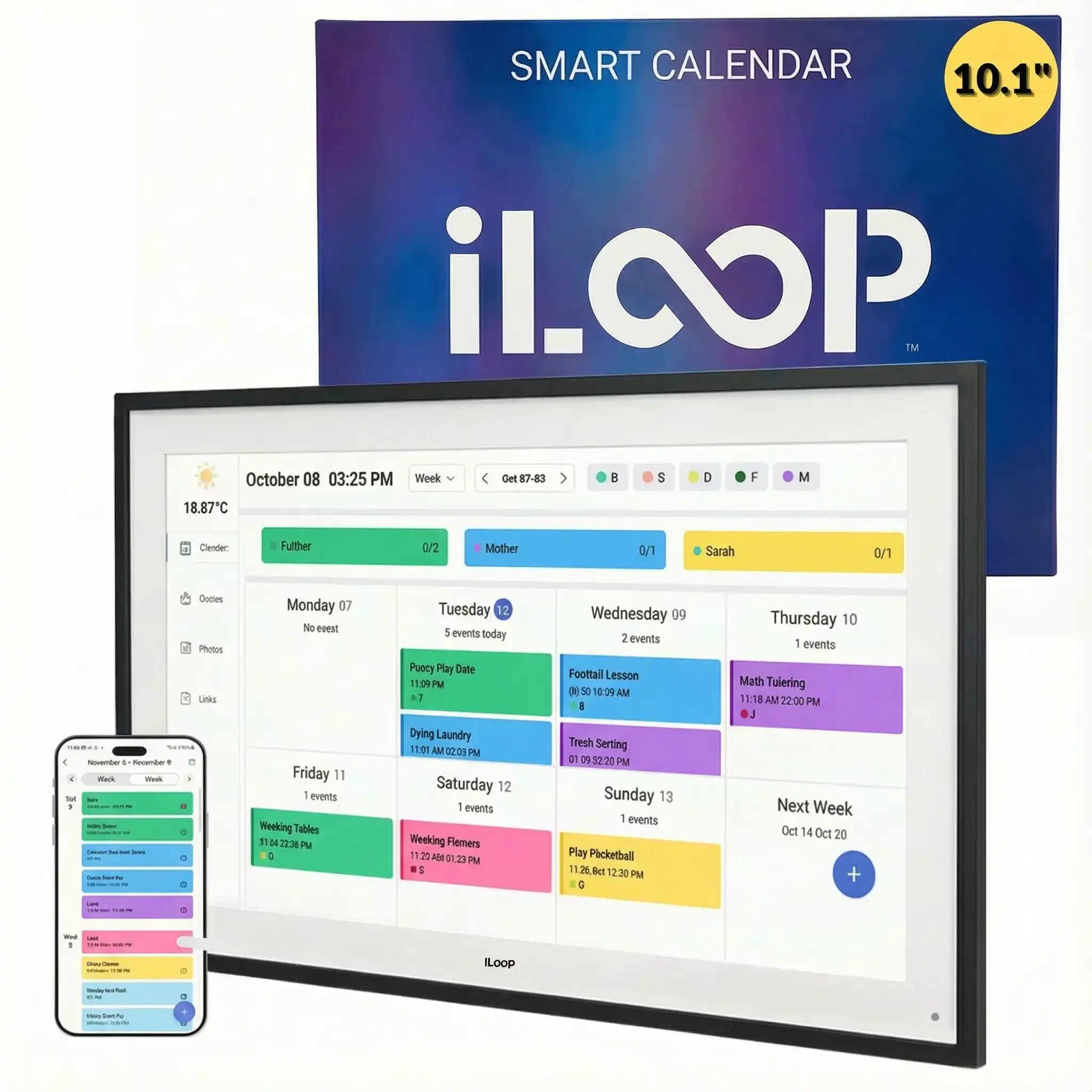 iLoop 10.1” Digital Calendar 32GB | Calendar, Wi-Fi Photo & Video Frame, Art Gallery | Premium Features No Subscription, Touchscreen
