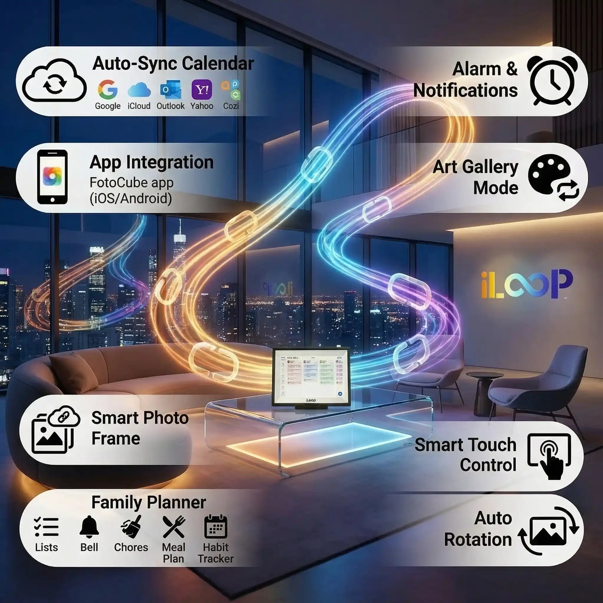 iLoop 15.6” Digital Calendar 32GB | Calendar, Wi-Fi Photo & Video Frame, Art Gallery | Premium Features No Subscription, Touchscreen