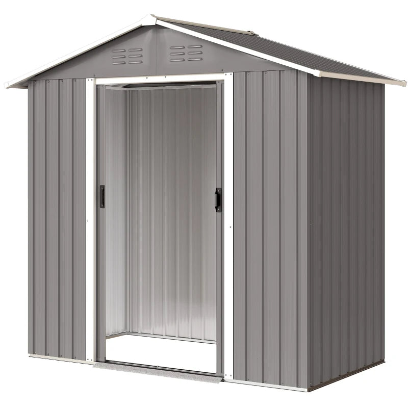 6.5x3.5ft Metal Garden Storage Shed for Outdoor Tool Storage with Double Sliding Doors and Vents, Light Grey
