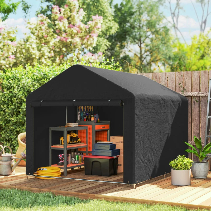 6.6' x 7.8' Portable Shed, Waterproof Bike Tent with Roll-up Zipper Door and Reinforced Galvanised Steel Frame, Black