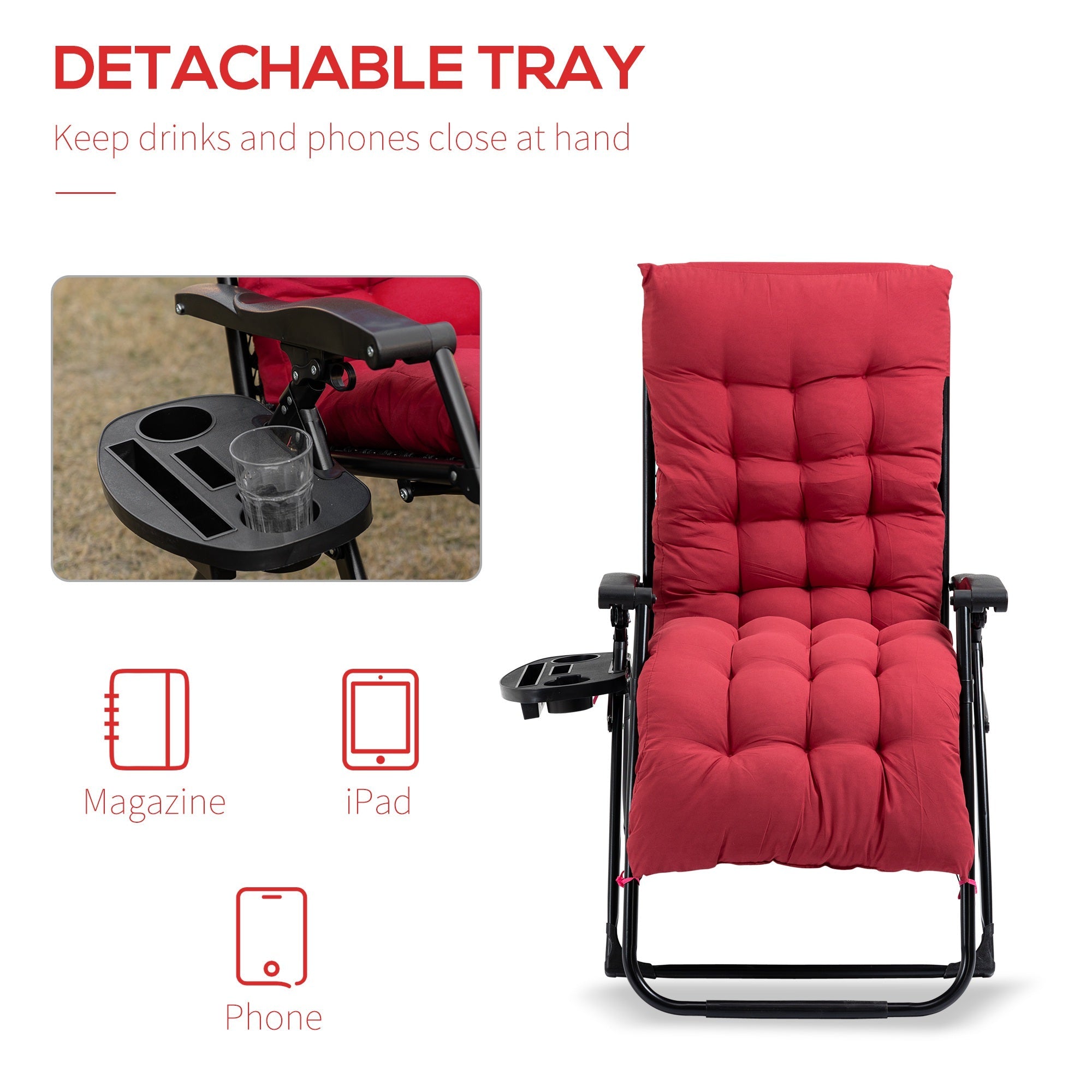 Outsunny Crimson Comfort: Zero Gravity Chair, Red Padded Folding Recliner with Cup Holder, Adjustable Backrest, and Removable Cushion