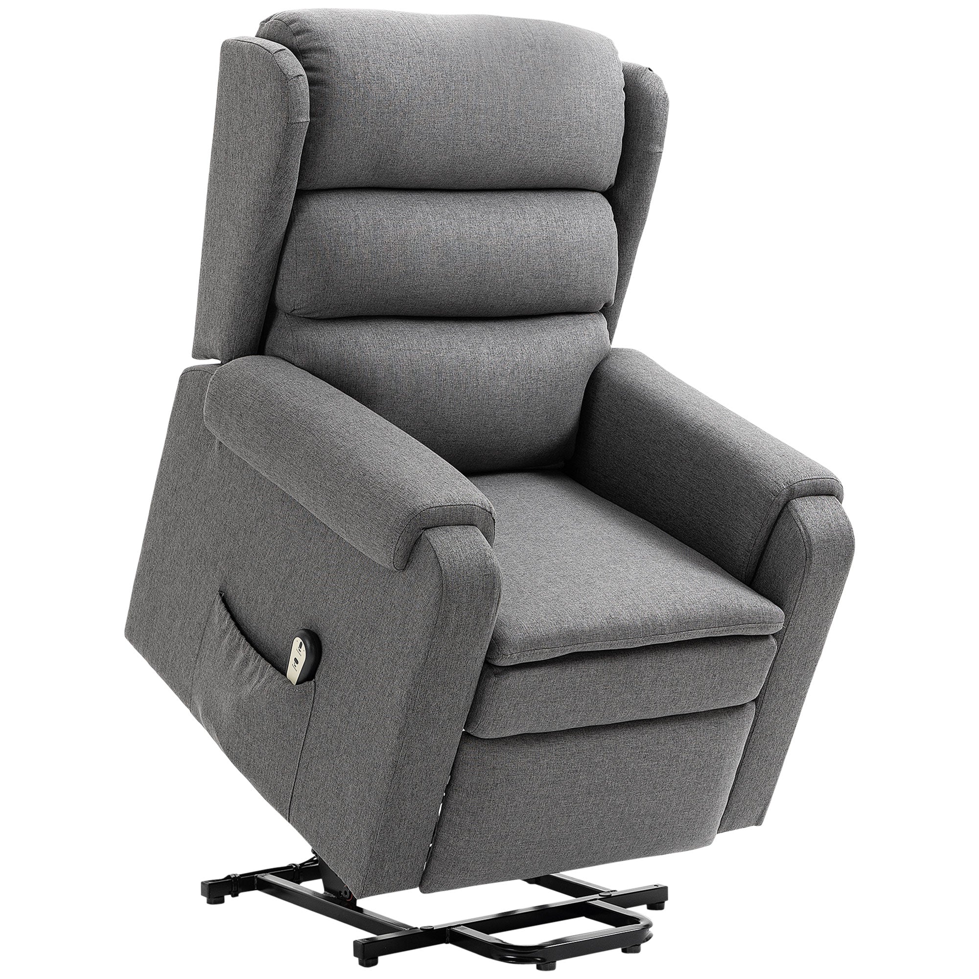 HOMCOM Electric Power Lift Recliner Chair for Seniors Linen Fabric with Remote Control Footrest for Living Room Grey