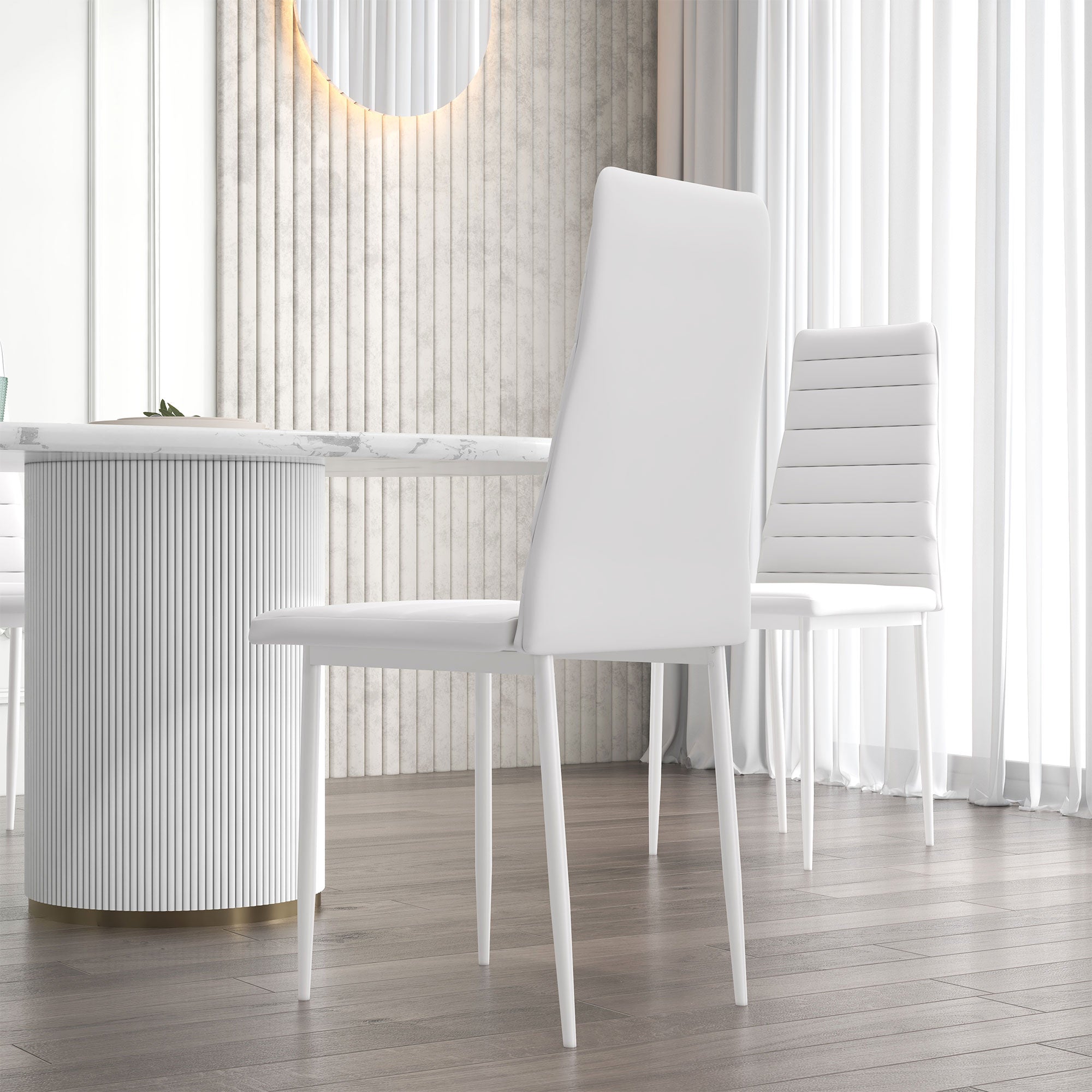 HOMCOM Elegant Dining Chair Set: High-Back PU Leather Upholstery, Metal Legs, Set of 6, White