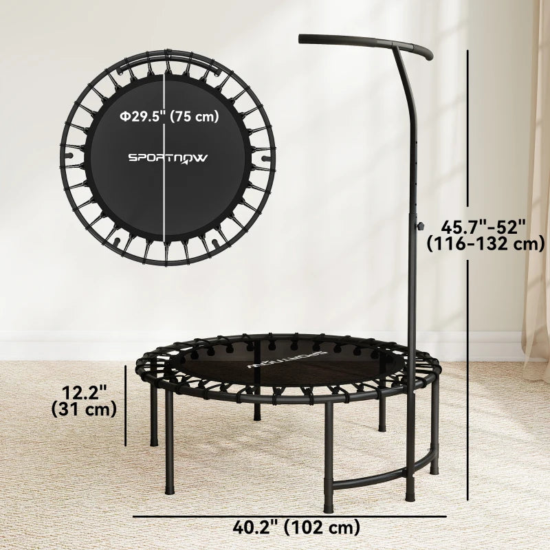 Soozier 40" Foldable Mini Rebounder Trampoline with Adjustable Handle, Quiet Indoor Fitness Trampoline for Adults & Teens – Black