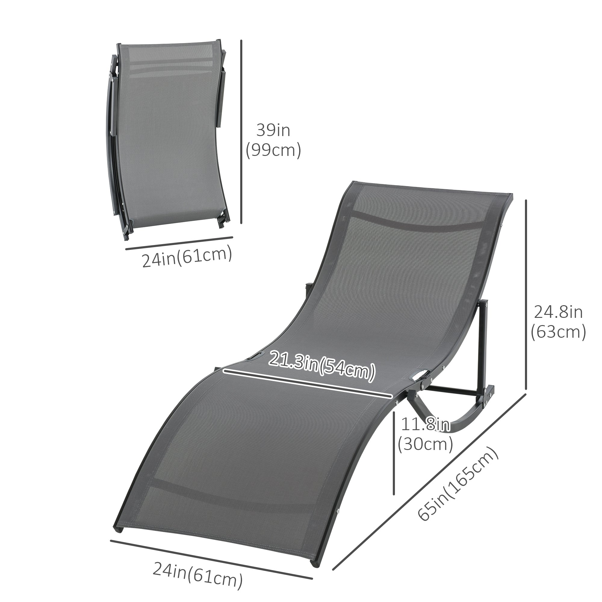 Outsunny Set of 2 S-shaped Foldable Lounge Chair Reclining Outdoor Chair for Patio Beach Garden With 264lbs Weight Capacity, Dark Grey