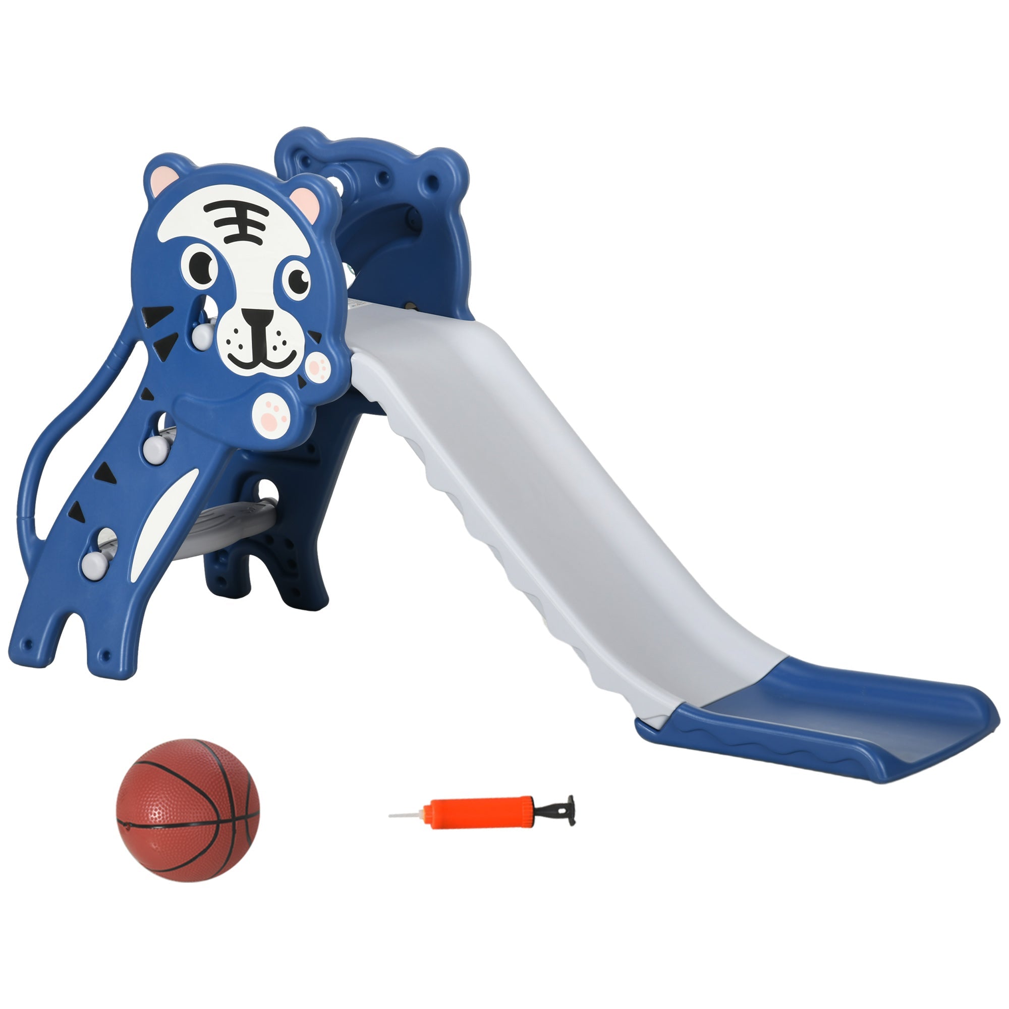 Qaba Kids Slide with Basketball Hoop Indoor Baby Slide Easy Setup for Toddlers 18-36 Months Blue