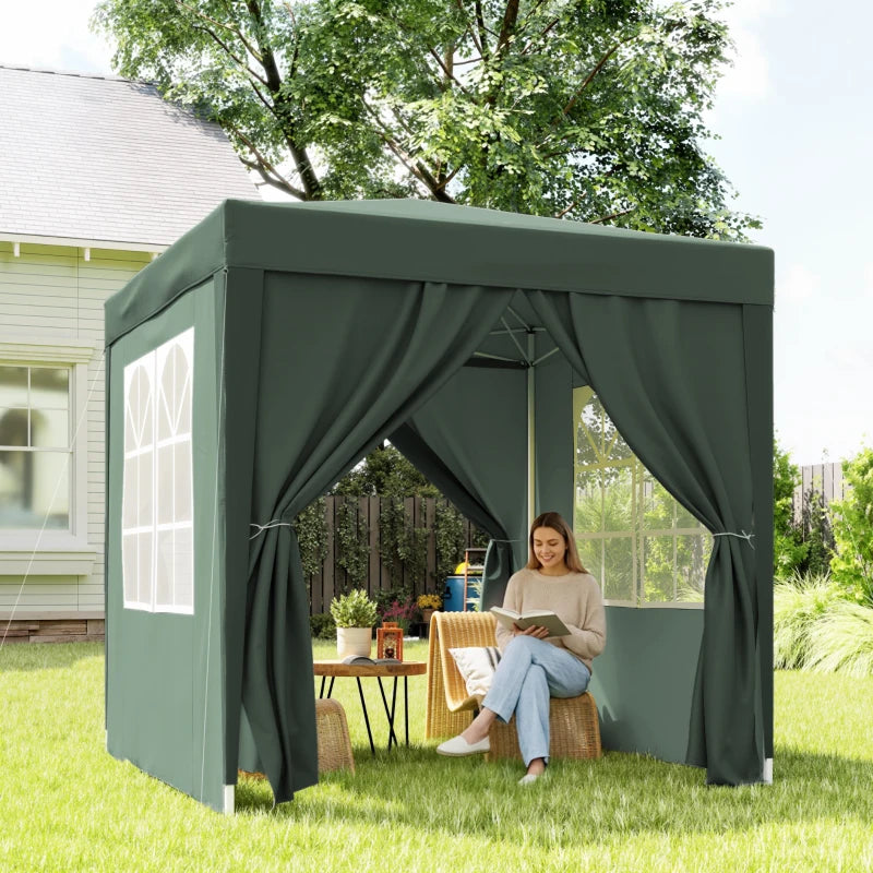 6.6'x6.6' Pop Up Canopy Tent with Sidewalls, Instant Sun Shelter Camping Gazebo with Carry Bag, Dark Green