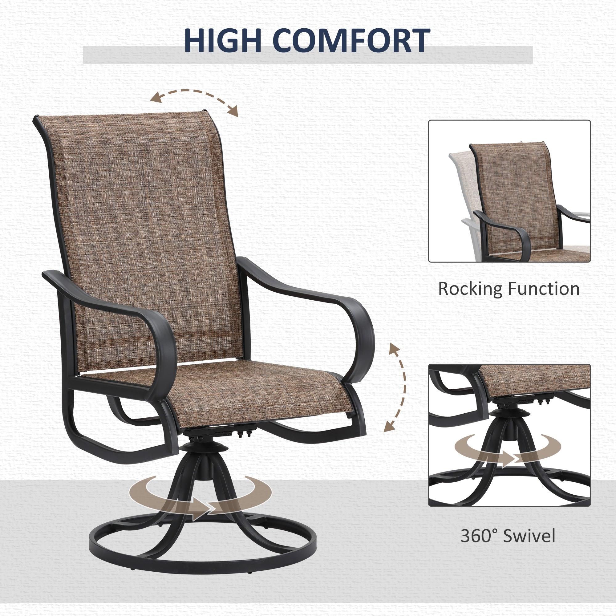 Outsunny 5-Piece Outdoor Patio Dining Set, 4 Swivel Rocker Chairs and 37" x 37" Dining Table Furniture Set with Umbrella Hole, Black