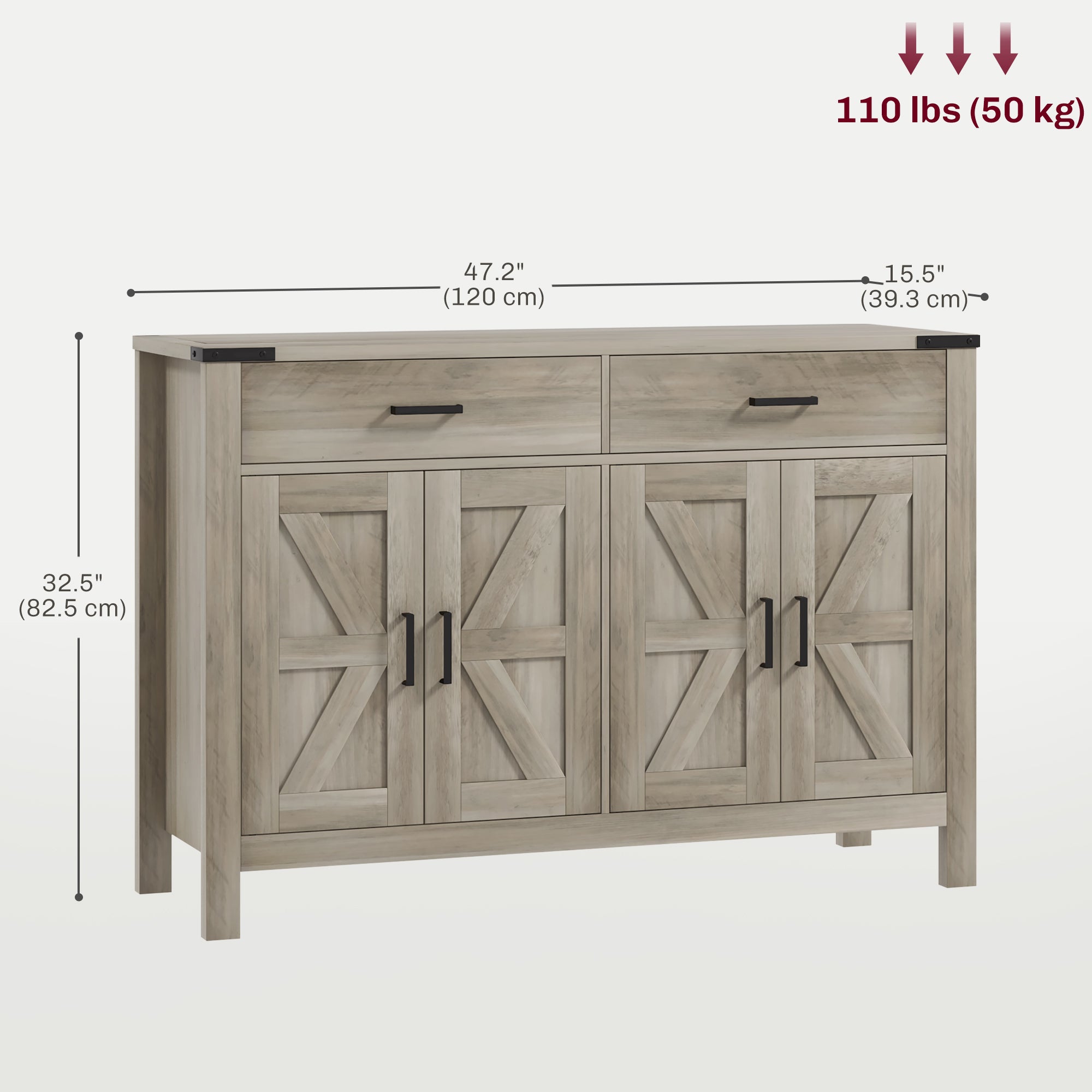HOMCOM Farmhouse Buffet Cabinet Sideboard with 2 Drawers, 2 Storage Cabinets and Adjustable Shelves, Grey