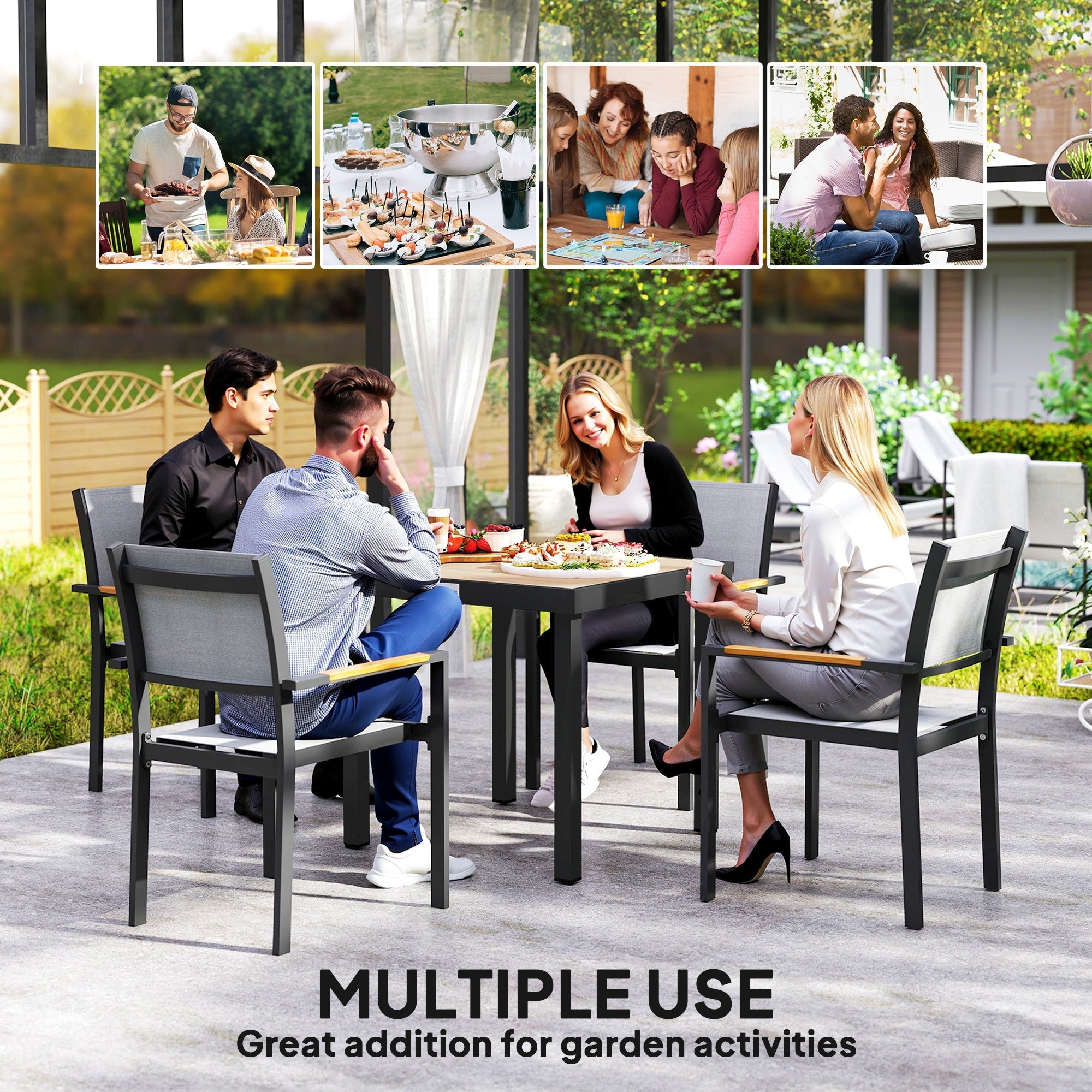 Outsunny Square Aluminum Patio Dining Table for 4 Garden Lawn Backyard Outdoor Furniture Natural