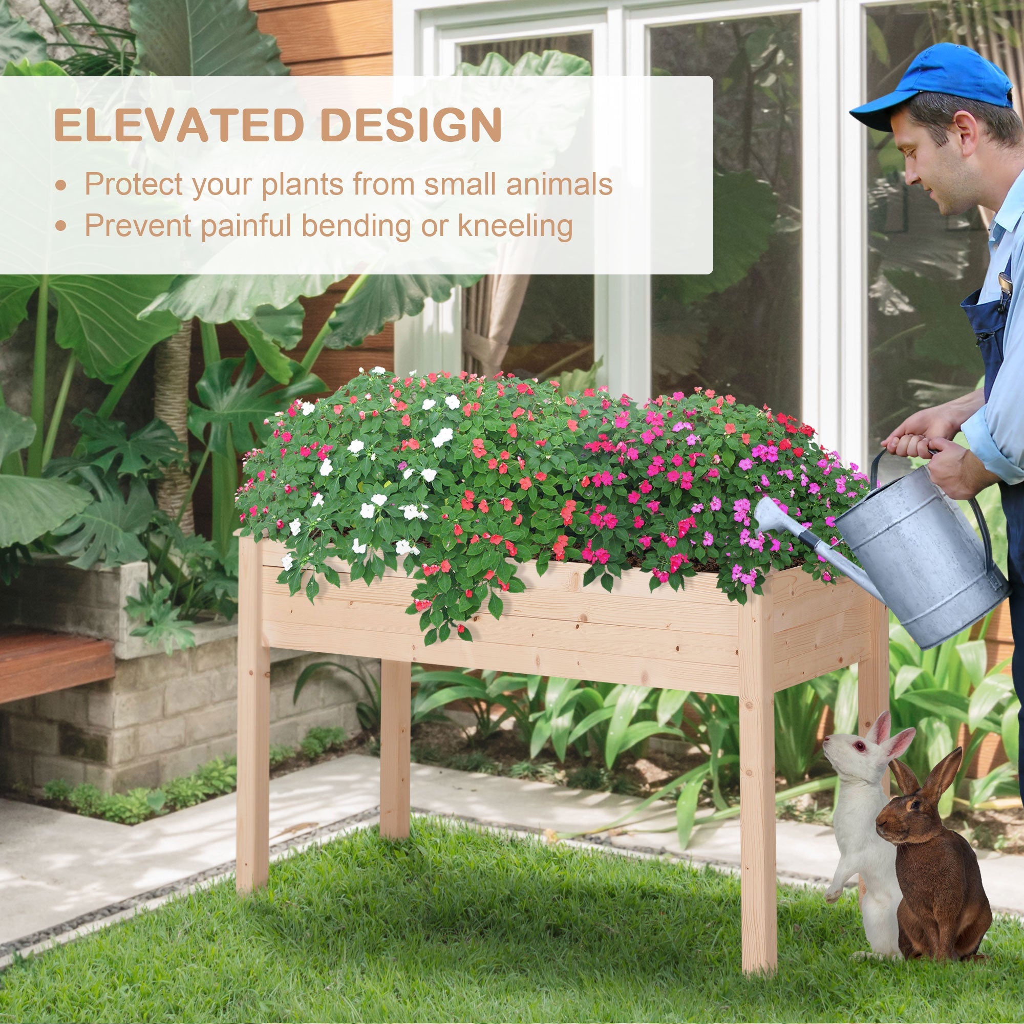 Outsunny Elevated Wooden Patio Garden Bed, 48"x22"x30", Natural Outdoor Flower Stand & Plant Table - Grow Your Garden Elegantly