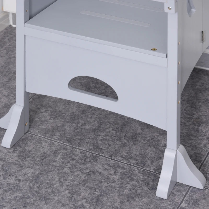 Qaba Step Stool with Safety Rail and Support Handles Kitchen Counter Step-up Helper