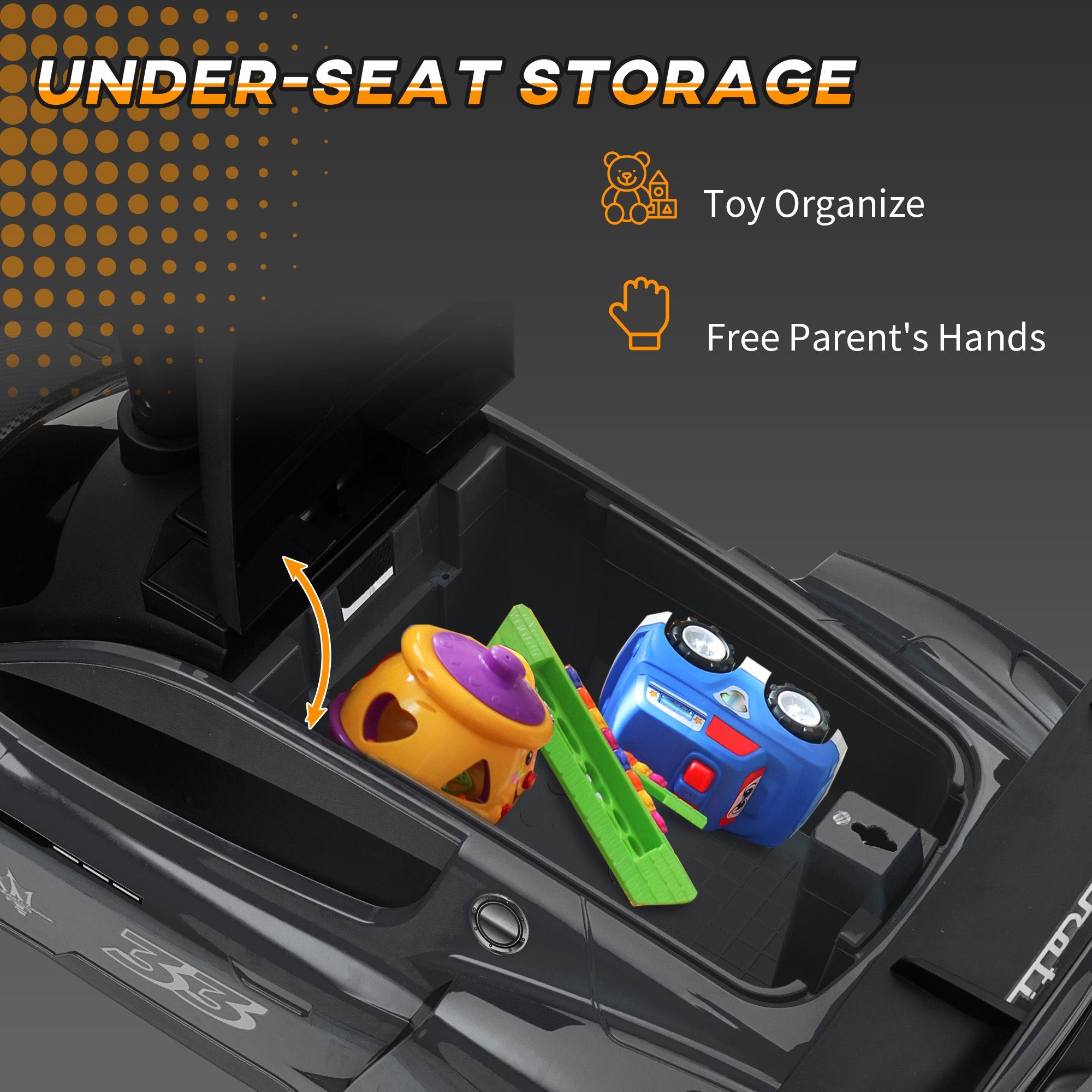 Qaba Licensed Maserati GT2 Baby Sliding Car with Storage, Music, Horn, Foot to Floor Toddler Car for 18-60 Months, Grey