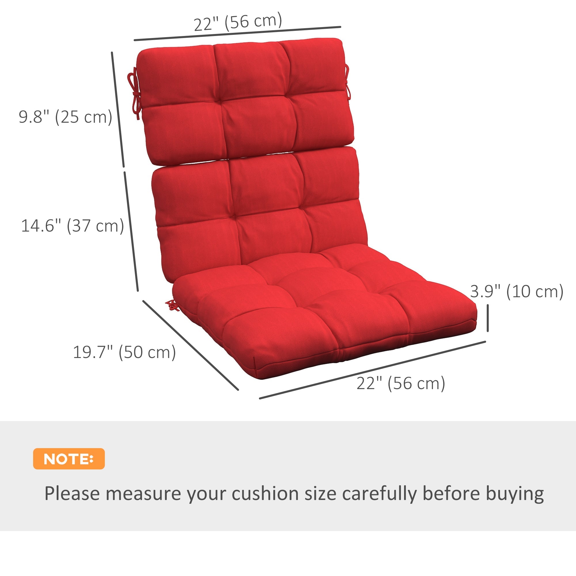 Outsunny Red Button Tufted Patio Chair Cushions 2-Piece Set with Ties for Outdoor Seating Comfort